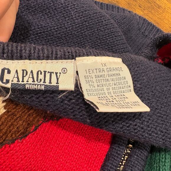 Capacity Vintage Plus Size 1X Cardigan Sweater Vest Teddy Bear Winter Christmas - Picture 6 of 16